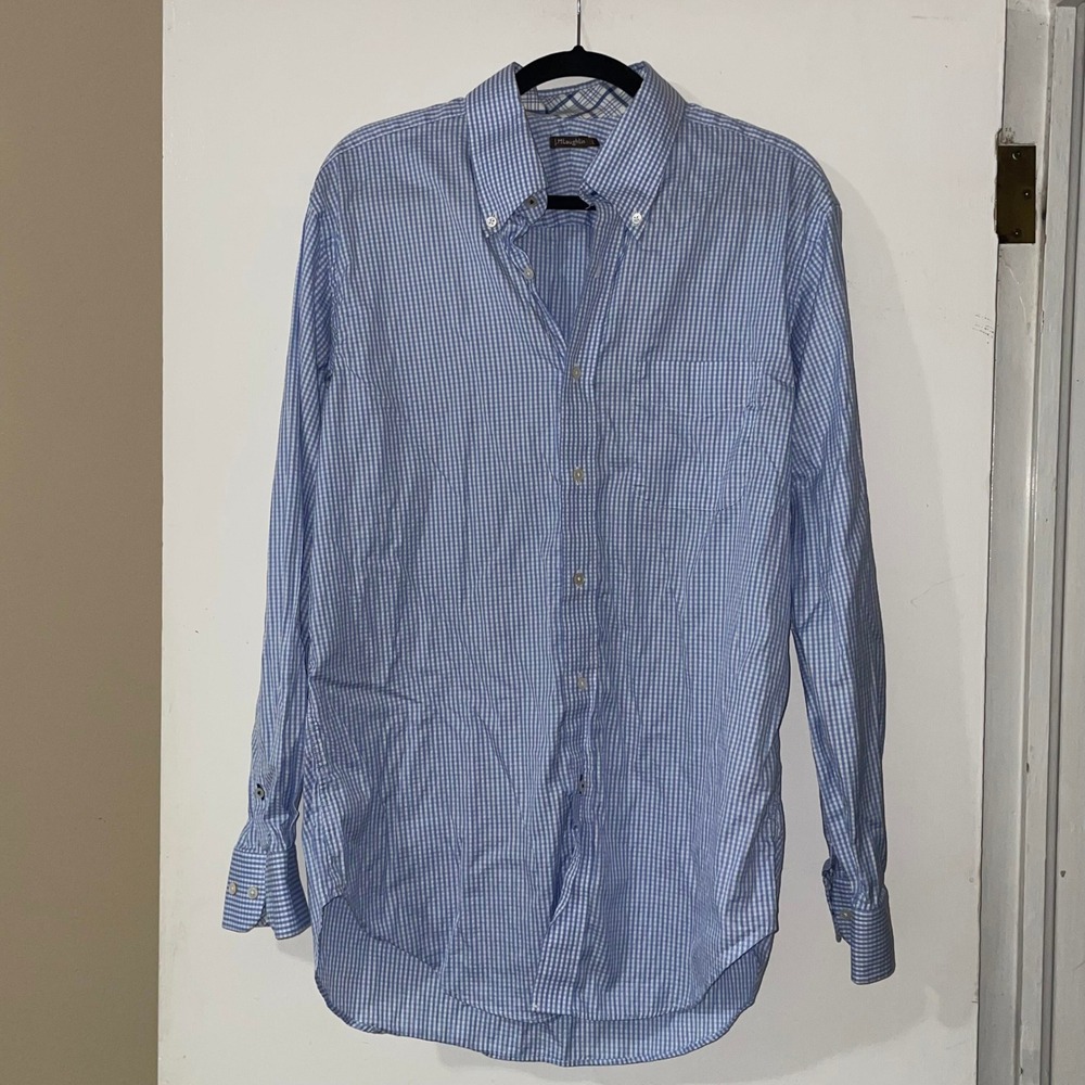 J.McLaughlin Men's Blue Gingham Check Button Down‎ Long Sleeve Shirt